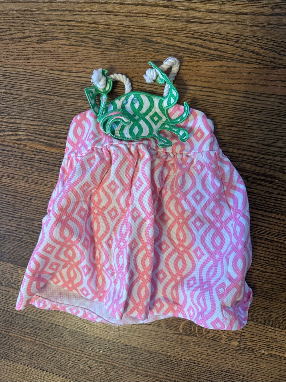 Mudpie Girls Pink Patterned Halter Dress with Green Crab BEACH
